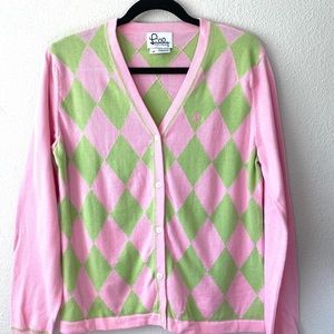 Lilly Pulitzer pink and green V-neck cardigan XL